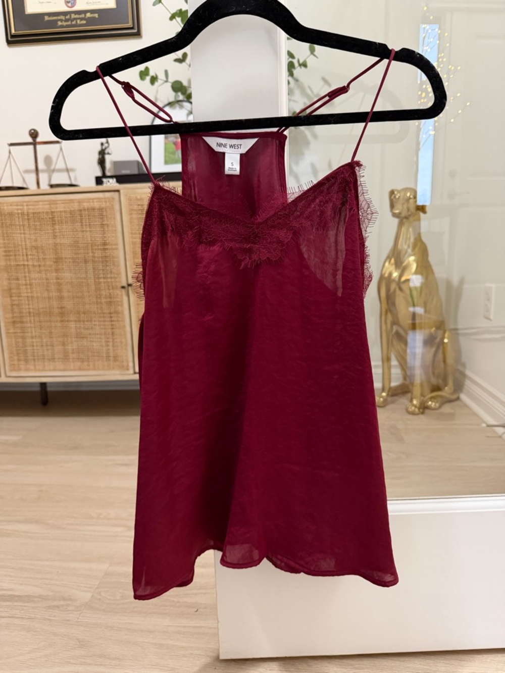 NWT Nine West Burgundy Satin Lace-Trim Slip Cami